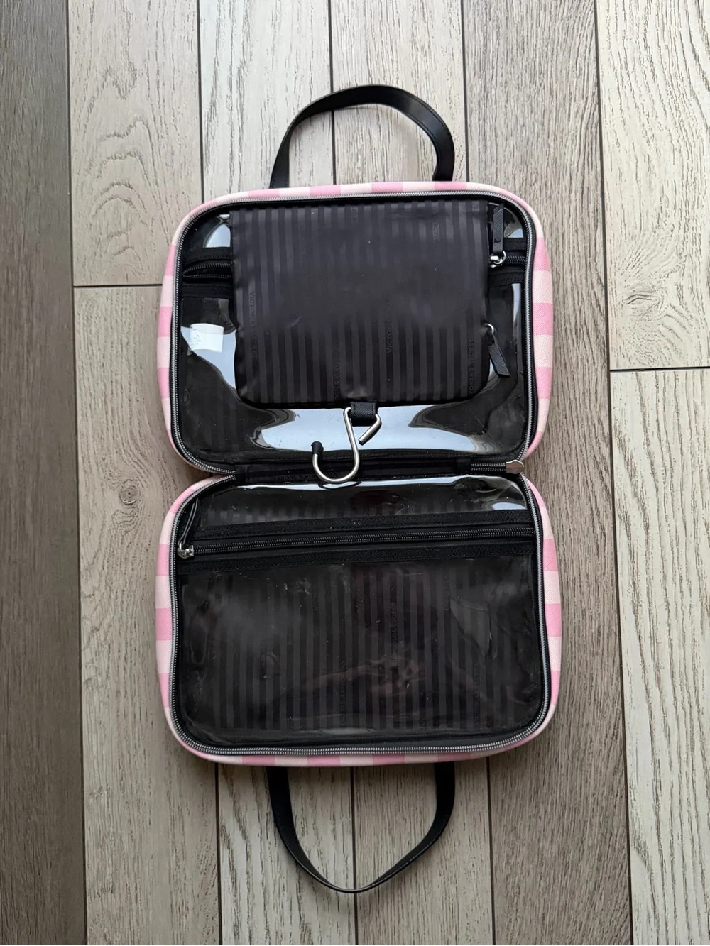 Victoria's Secret Pink Striped Hanging Travel Cosmetic Bag